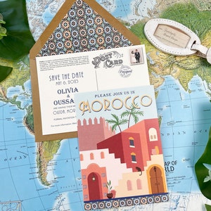 Vintage Travel Poster Save the Date Postcard (Morocco) - Design Fee