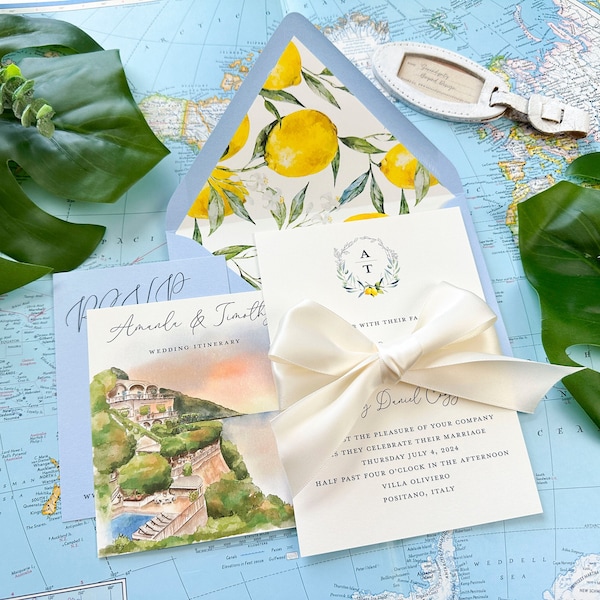 Positano Watercolor Wedding Invite (Villa Oliviero, Italy) - Design Fee