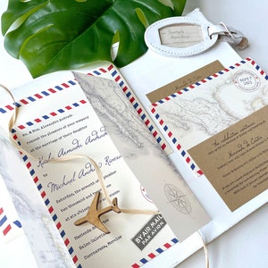 Vintage Air Mail Destination Wedding Invitation Mexico Design Fee image 1