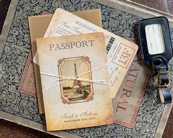 Vintage Passport Wedding Invitation (Paris, Europe) - Design Fee