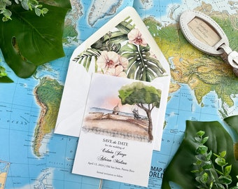 Watercolor Save the Date with Tropical Florals - (San Juan, Puerto Rico) - Design Fee