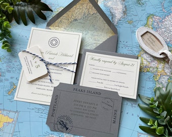 Compass Flat Card Wedding Invitation (Peaks Island, Maine) - Design Fee