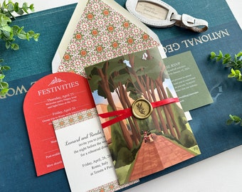 Italy Watercolor Gate Fold Wedding Invitation (Rome) - Design Fee