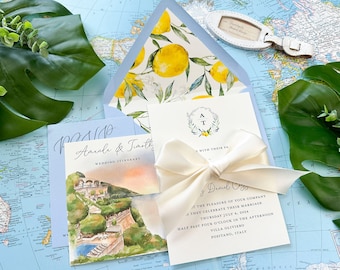 Positano Watercolor Wedding Invite (Villa Oliviero, Italy) - Design Fee