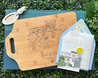 Custom Illustration Laser Engraved Bamboo Cutting Board with Handle - Italy