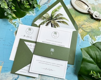 Modern Palm Tree Wedding Invitation (Santa Barbara, California) - Design Fee