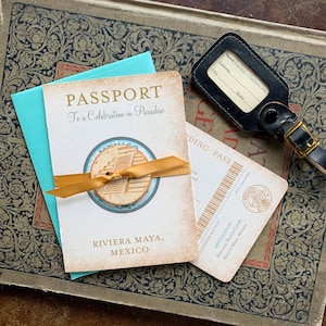 Vintage Mexico Passport Wedding Invitation (Tulum, Mexico) - Design Fee
