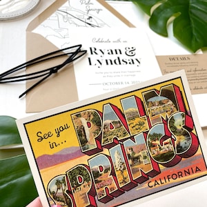 Palm Springs Vintage Postcard Wedding Invitation California Design Fee image 3