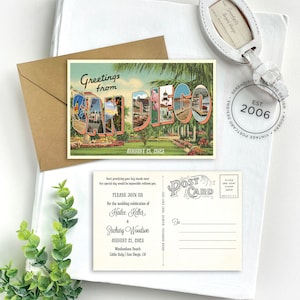 Save the Date - San Diego, California - Vintage Large Letter Postcard - Design Fee