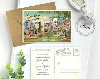 Save the Date - San Diego, California - Vintage Large Letter Postcard - Design Fee