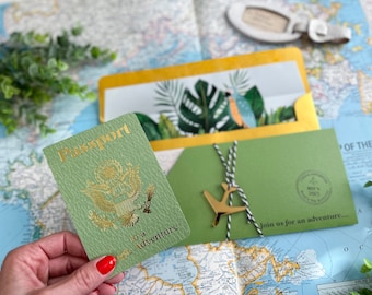 Jungle Adventure Birthday Invitation (Gold and Green Boarding Pass with Passport) - Design Fee