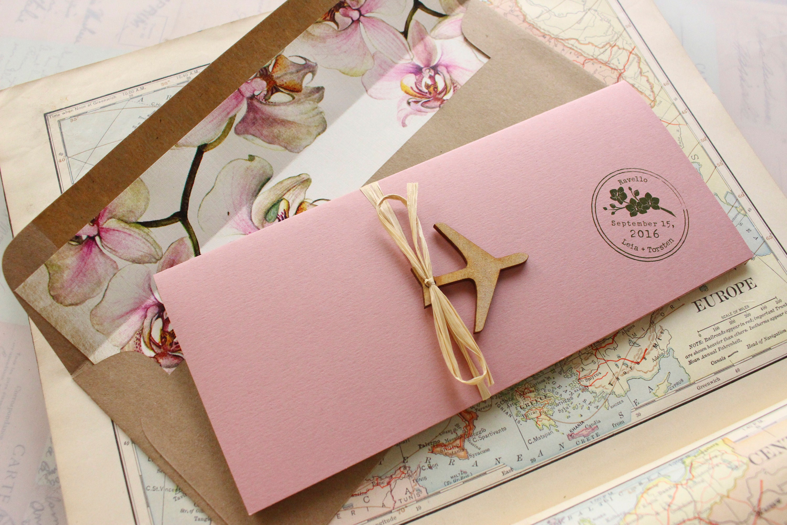 Orchid Boarding Pass Wedding Invitation italy Design Fee - Etsy