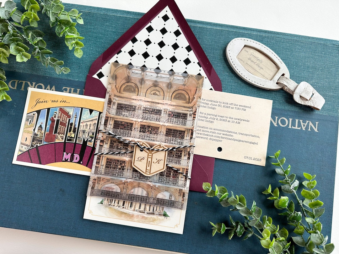 Watercolor Library Custom Wedding Invitation (george Peabody