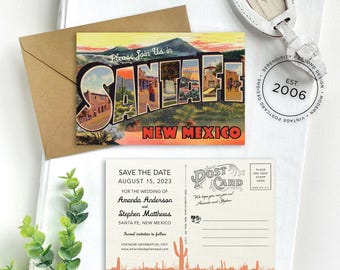 Save the Date - Santa Fe, New Mexico - Vintage Large Letter Postcard - Design Fee