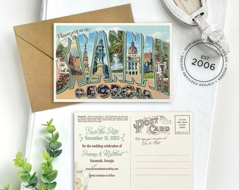 Save the Date - Savannah, Georgia - Vintage Large Letter Postcard  - Design Fee