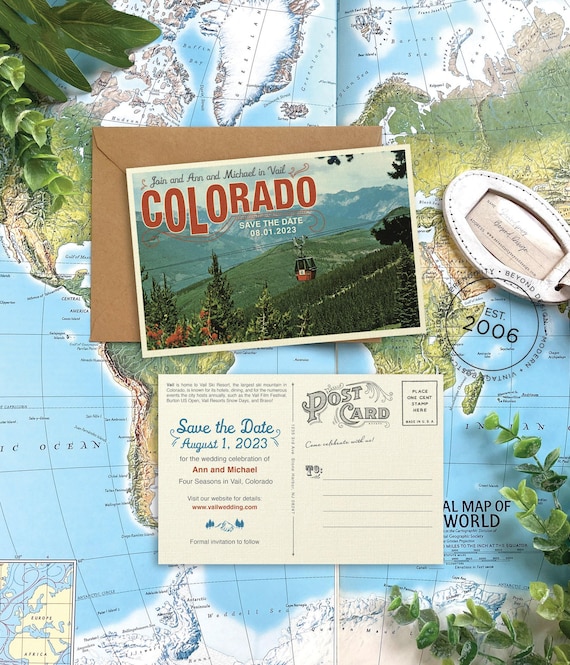 Save the Date - Vail, Colorado - Vintage Travel Postcard - Design Fee