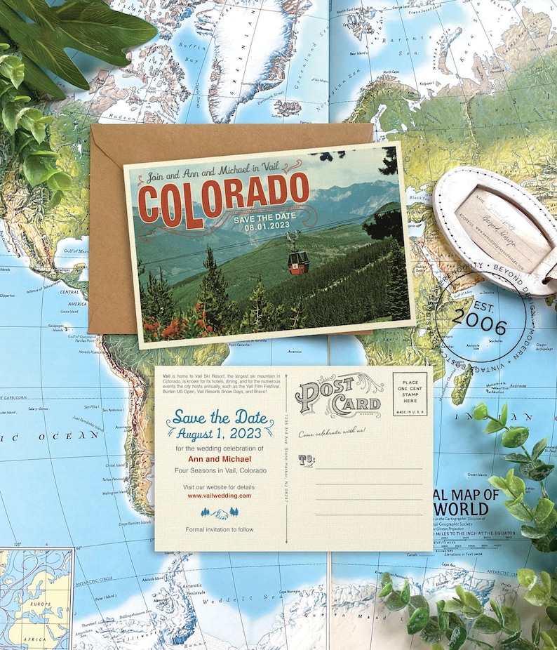 Save the Date - Vail, Colorado - Vintage Travel Postcard - Design Fee image 1