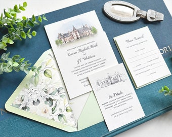 Spring Floral Watercolor and Letterpress Wedding Invitation (Biltmore Estate, Asheville) - Design Fee