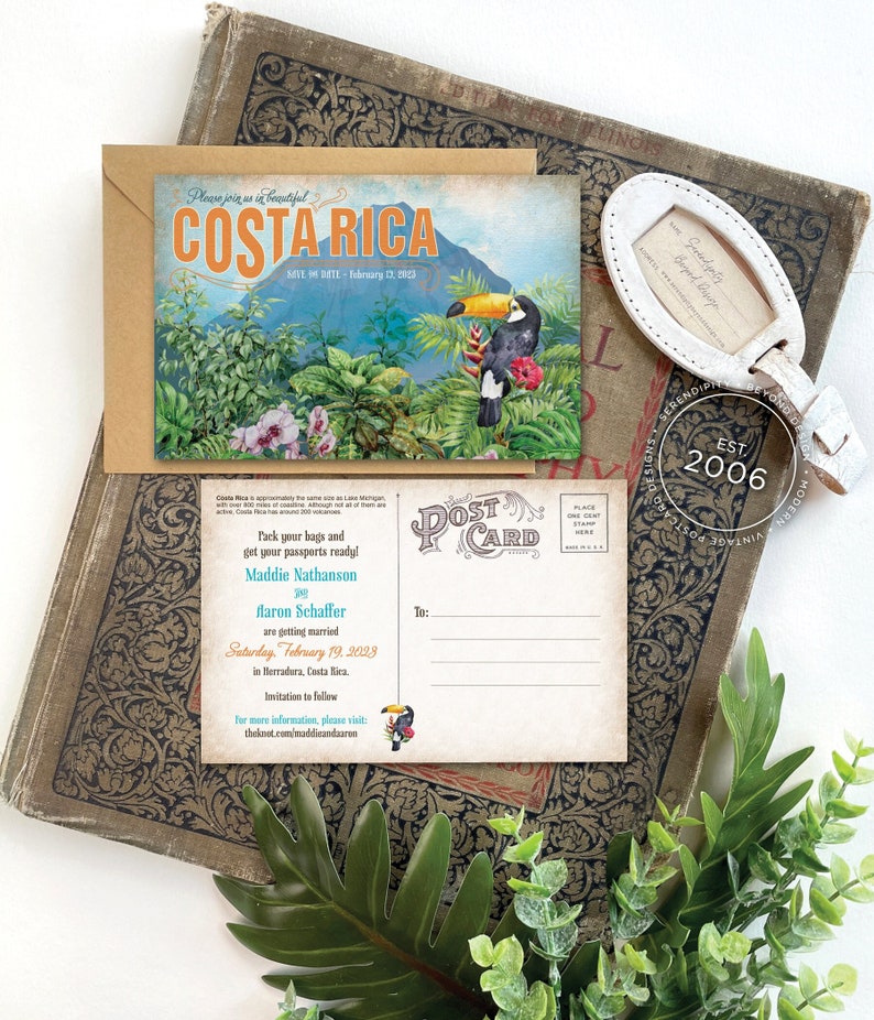 Save the Date Costa Rica Vintage Watercolor Design Fee image 1