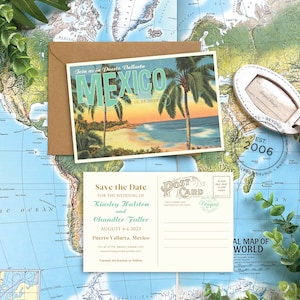 Save the Date - Puerto Vallarta, Mexico - Vintage Travel Postcard - Design Fee