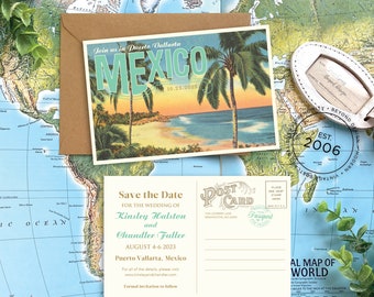 Save the Date - Puerto Vallarta, Mexico - Vintage Travel Postcard - Design Fee