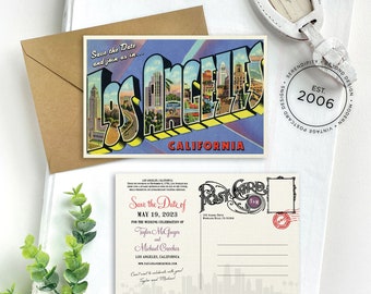 Save the Date - Los Angeles, California - Vintage Large Letter Postcard - Design Fee