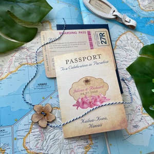 Vintage Hibiscus Passport Wedding Invitation Hawaii Design Fee image 6