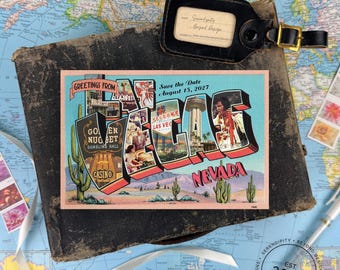 Custom Save the Date - Las Vegas, Nevada - Vintage Large Letter Postcard - Design Fee