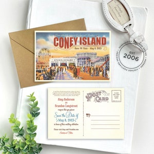 Save the Date - Coney Island - Vintage Travel Postcard (Brooklyn, New York) - Design Fee