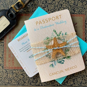 Tropical Greenery Passport Wedding Invitation (Cancun, Mexico) - Design Fee