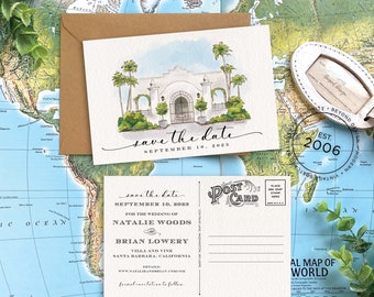 Save the Date - Santa Barbara, California - Watercolor Postcard - Design Fee