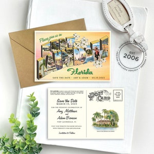 Save the Date Ft. Lauderdale, Florida Vintage Large Letter Postcard Design Fee image 1