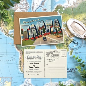 Save the Date - Tampa, Florida - Vintage Large Letter Postcard - Design Fee