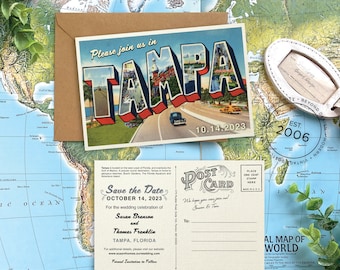 Save the Date - Tampa, Florida - Vintage Large Letter Postcard - Design Fee