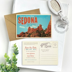 Save the Date - Sedona, Arizona - Vintage Travel Postcard - Design Fee