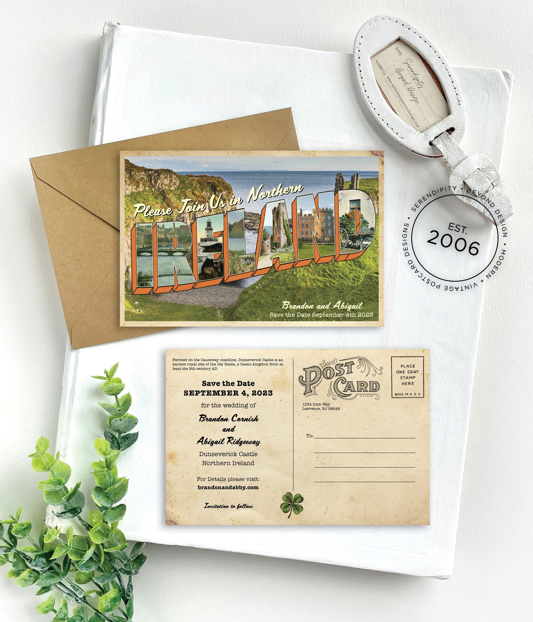 Save the Date - Ireland - Vintage Large Letter Postcard - Design Fee - Etsy, image size:1800x2100