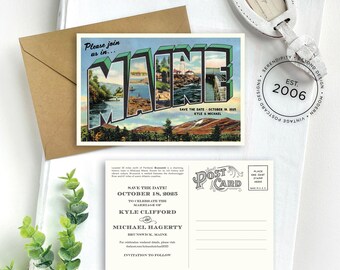 Save the Date - Brunswick, Maine - Vintage Large Letter Postcard - Design Fee