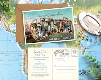 Save the Date - Santa Monica, California - Vintage Large Letter Postcard - Design Fee
