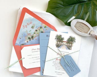 Casa Marina, Key West Wedding Invitation | Beach Destination Wedding Suite | Custom Florida Watercolor Map