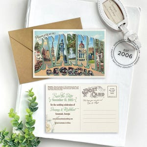 Save the Date - Savannah, Georgia - Vintage Large Letter Postcard - Design Fee image 1