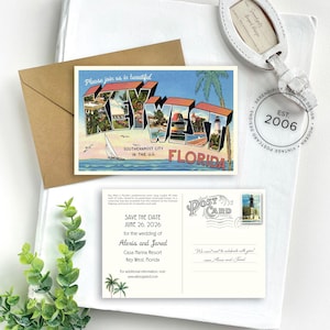 Save the Date - Key West, Florida - Vintage Large Letter Postcard - Design Fee