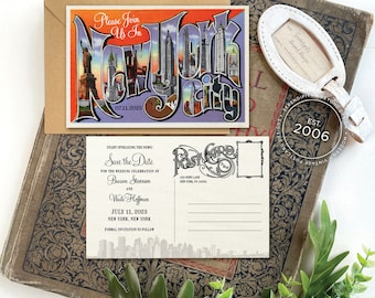 Save the Date - New York City - Vintage Large Letter Postcard - Design Fee