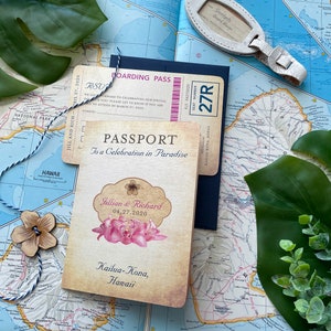 Vintage Hibiscus Passport Wedding Invitation Hawaii Design Fee image 2