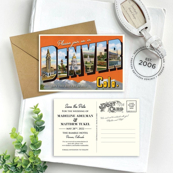 Save the Date - Denver, Colorado - Vintage Large Letter Postcard - Design Fee