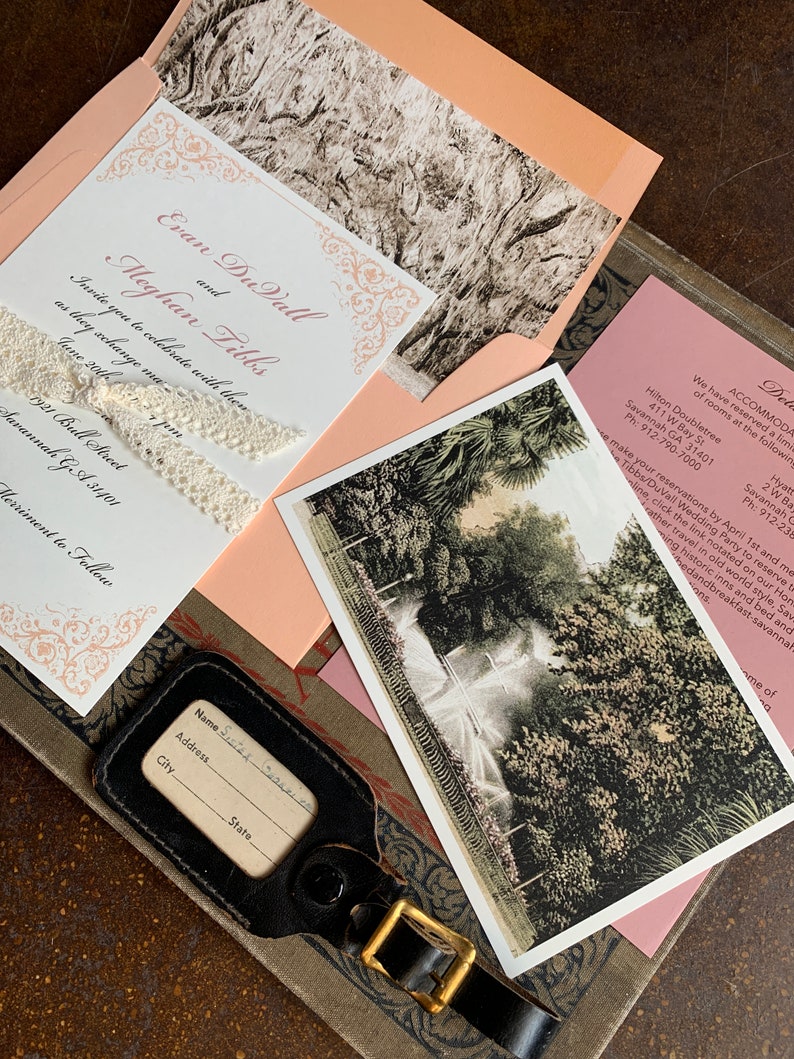Vintage Postcard Travel Wedding Invitation savannah Etsy
