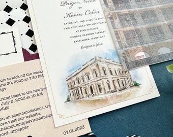 Watercolor Library Custom Wedding Invitation (george Peabody