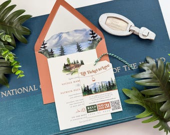 Watercolor Mountain Wedding Invitation (Truckee, California) - Custom Design Fee