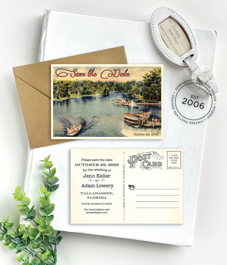 Save the Date Florida Vintage Travel Postcard Tallahassee Design Fee image 1