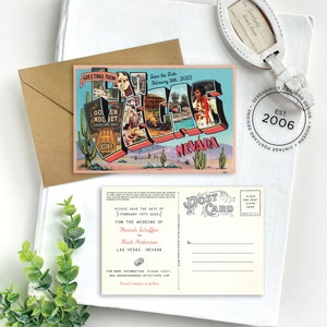 Save the Date - Las Vegas, Nevada - Vintage Large Letter Postcard - Design Fee