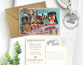 Save the Date - Las Vegas, Nevada - Vintage Large Letter Postcard - Design Fee